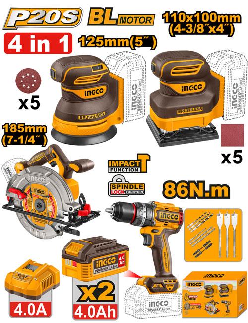 Σετ Εργαλεία Μπαταρίας 4 τεμ INGCO COSLI251083E