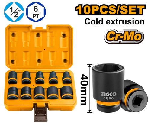 Καρυδάκια για κρουστικό σετ 1/2" DR. 10 τεμ INGCO HKISSD12101