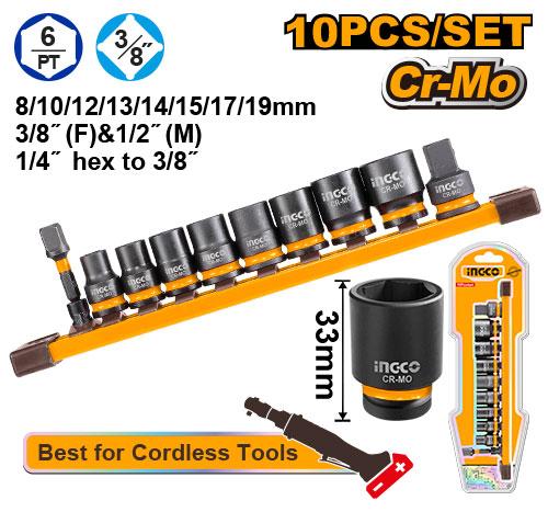 Καρυδάκια για κρουστικό σετ 3/8" DR. 10 τεμ INGCO HKISSD38104